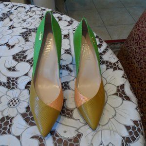 New Loriblue Green Multi Color Lazer Point Leather Heeled Pumps Size 39M